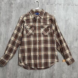 Vintage JCPenney Plain Pockets Plaid Flannel Button Up Long Sleeve Shirt Men's L